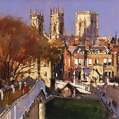 David Sawyer, RBA, Late Afternoon Light, York, View from the City Walls, Original oil painting on panel