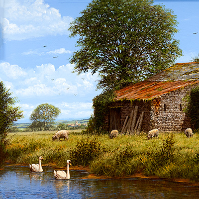 Edward Hersey, Summer Grazing, Yorkshire Dales , Original oil painting on panel