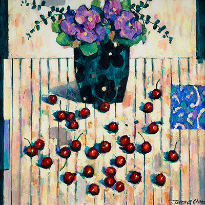 Terence Clarke, Washed Cherries, Original acrylic painting on canvas